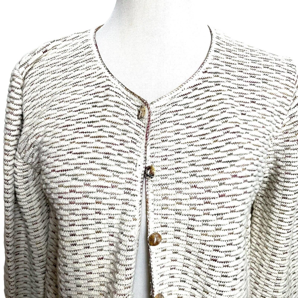 Vintage Reba Rose Button Up Sweater Cardigan Size SMALL Neutral Beige USA Cotton